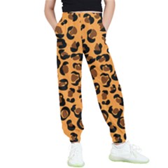 Orange Leopard Jaguar Dots Kids  Elastic Waist Pants by ConteMonfrey