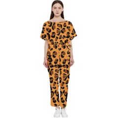 Orange Leopard Jaguar Dots Batwing Lightweight Chiffon Jumpsuit by ConteMonfrey