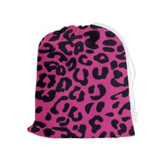 Leopard Print Jaguar Dots Pink Neon Drawstring Pouch (xl) by ConteMonfrey