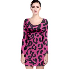 Leopard Print Jaguar Dots Pink Neon Long Sleeve Velvet Bodycon Dress by ConteMonfrey