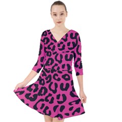 Leopard Print Jaguar Dots Pink Neon Quarter Sleeve Front Wrap Dress by ConteMonfrey