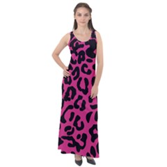 Leopard Print Jaguar Dots Pink Neon Sleeveless Velour Maxi Dress