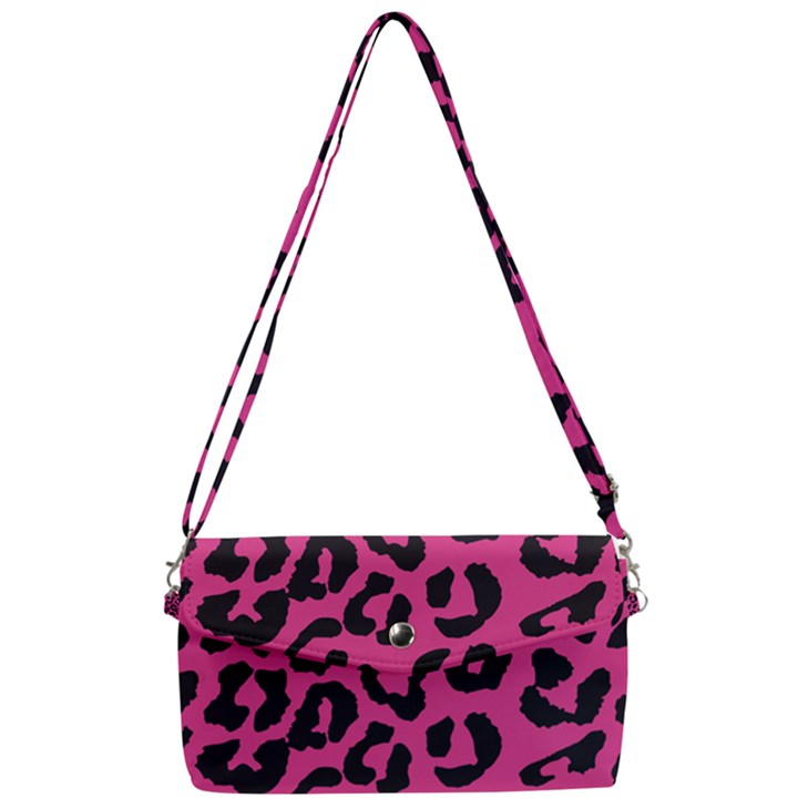 Leopard Print Jaguar dots pink neon Removable Strap Clutch Bag