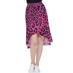 Leopard Print Jaguar Dots Pink Neon Frill Hi Low Chiffon Skirt