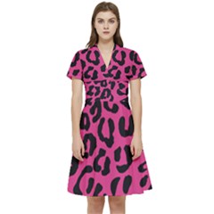 Leopard Print Jaguar Dots Pink Neon Short Sleeve Waist Detail Dress