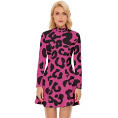 Leopard Print Jaguar Dots Pink Neon Long Sleeve Velour Longline Dress by ConteMonfrey