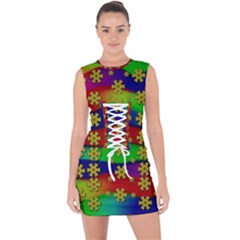 Blooming Stars On The Rainbow So Rare Lace Up Front Bodycon Dress