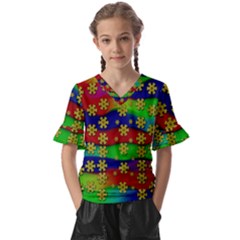 Blooming Stars On The Rainbow So Rare Kids  V-neck Horn Sleeve Blouse by pepitasart