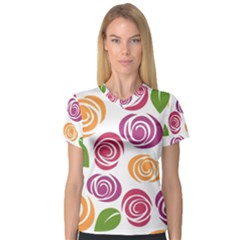 Colorful Seamless Floral, Flowers Pattern Wallpaper Background V-neck Sport Mesh Tee