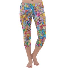 Floral Flowers Capri Yoga Leggings by artworkshop