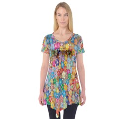 Floral Flowers Short Sleeve Tunic  by artworkshop