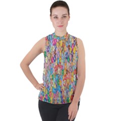 Floral Flowers Mock Neck Chiffon Sleeveless Top by artworkshop