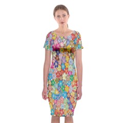 Floral Flowers Classic Short Sleeve Midi Dress by artworkshop