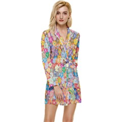 Floral Flowers Long Sleeve Satin Robe