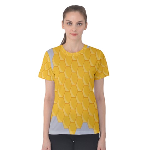 Hexagons Yellow Honeycomb Hive Bee Hive Pattern Women s Cotton Tee by artworkshop