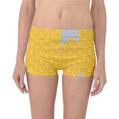 Hexagons Yellow Honeycomb Hive Bee Hive Pattern Reversible Boyleg Bikini Bottoms by artworkshop