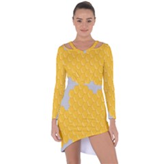 Hexagons Yellow Honeycomb Hive Bee Hive Pattern Asymmetric Cut-out Shift Dress by artworkshop