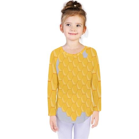 Hexagons Yellow Honeycomb Hive Bee Hive Pattern Kids  Long Sleeve Tee by artworkshop