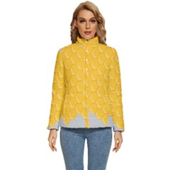 Hexagons Yellow Honeycomb Hive Bee Hive Pattern Women s Puffer Bubble Jacket Coat by artworkshop
