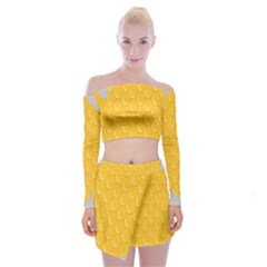 Hexagons Yellow Honeycomb Hive Bee Hive Pattern Off Shoulder Top With Mini Skirt Set by artworkshop