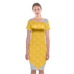 Hexagons Yellow Honeycomb Hive Bee Hive Pattern Classic Short Sleeve Midi Dress by artworkshop