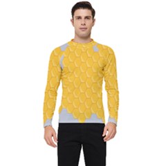 Hexagons Yellow Honeycomb Hive Bee Hive Pattern Men s Long Sleeve Rash Guard by artworkshop