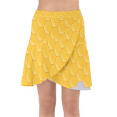 Hexagons Yellow Honeycomb Hive Bee Hive Pattern Wrap Front Skirt by artworkshop