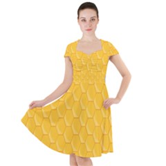 Hexagons Yellow Honeycomb Hive Bee Hive Pattern Cap Sleeve Midi Dress by artworkshop