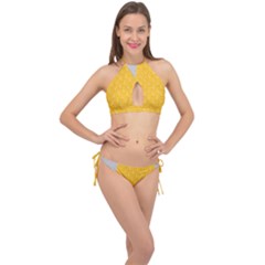 Hexagons Yellow Honeycomb Hive Bee Hive Pattern Cross Front Halter Bikini Set by artworkshop