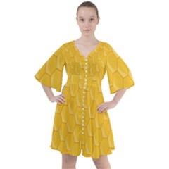 Hexagons Yellow Honeycomb Hive Bee Hive Pattern Boho Button Up Dress by artworkshop