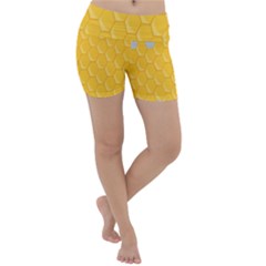 Hexagons Yellow Honeycomb Hive Bee Hive Pattern Lightweight Velour Yoga Shorts by artworkshop