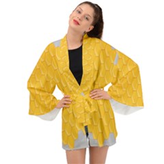 Hexagons Yellow Honeycomb Hive Bee Hive Pattern Long Sleeve Kimono by artworkshop