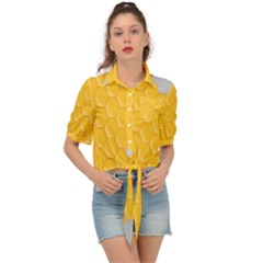 Hexagons Yellow Honeycomb Hive Bee Hive Pattern Tie Front Shirt  by artworkshop