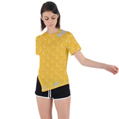 Hexagons Yellow Honeycomb Hive Bee Hive Pattern Asymmetrical Short Sleeve Sports Tee by artworkshop