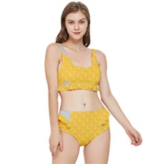 Hexagons Yellow Honeycomb Hive Bee Hive Pattern Frilly Bikini Set by artworkshop