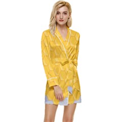 Hexagons Yellow Honeycomb Hive Bee Hive Pattern Long Sleeve Satin Robe by artworkshop