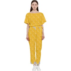 Hexagons Yellow Honeycomb Hive Bee Hive Pattern Batwing Lightweight Chiffon Jumpsuit by artworkshop