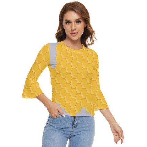Hexagons Yellow Honeycomb Hive Bee Hive Pattern Bell Sleeve Top by artworkshop