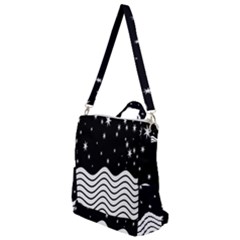 Black And White Waves And Stars Abstract Backdrop Clipart Crossbody Backpack by Amaryn4rt
