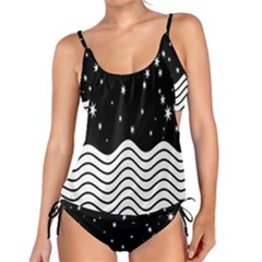 Black And White Waves And Stars Abstract Backdrop Clipart Tankini Set