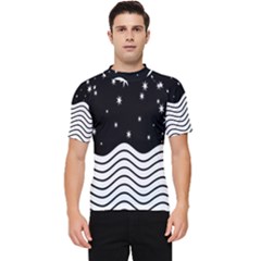 Black And White Waves And Stars Abstract Backdrop Clipart Men s Short Sleeve Rash Guard by Amaryn4rt
