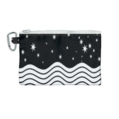 Black And White Waves And Stars Abstract Backdrop Clipart Canvas Cosmetic Bag (medium)