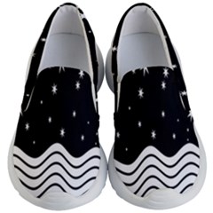 Black And White Waves And Stars Abstract Backdrop Clipart Kids Lightweight Slip Ons by Amaryn4rt