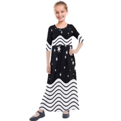 Black And White Waves And Stars Abstract Backdrop Clipart Kids  Quarter Sleeve Maxi Dress by Amaryn4rt