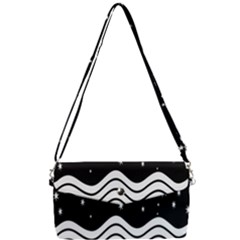 Black And White Waves And Stars Abstract Backdrop Clipart Removable Strap Clutch Bag by Amaryn4rt