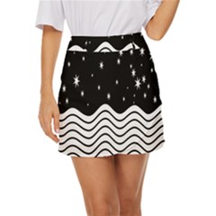 Black And White Waves And Stars Abstract Backdrop Clipart Mini Front Wrap Skirt