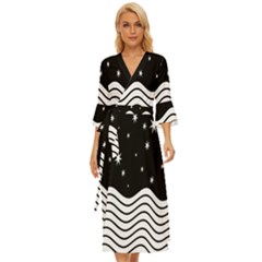 Black And White Waves And Stars Abstract Backdrop Clipart Midsummer Wrap Dress