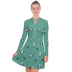 Pandas Pattern Long Sleeve Panel Dress by artworkshop