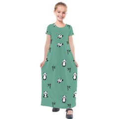 Pandas Pattern Kids  Short Sleeve Maxi Dress by artworkshop