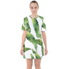 Sheets Tropical Plant Palm Summer Exotic Sixties Short Sleeve Mini Dress by artworkshop